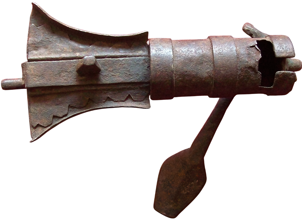 Antique Nepalese Iron Temple Lock with Original Key (19th Century)