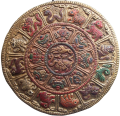 Tibetan Brass Zodiac Wheel Plaque – Hand-Cast, Multi-Color Ritual Wall Amulet (12.5 cm, 132 g)