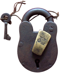 Large antique iron padlock with lion motif keyhole cover, South Asia, c. 1800–1850