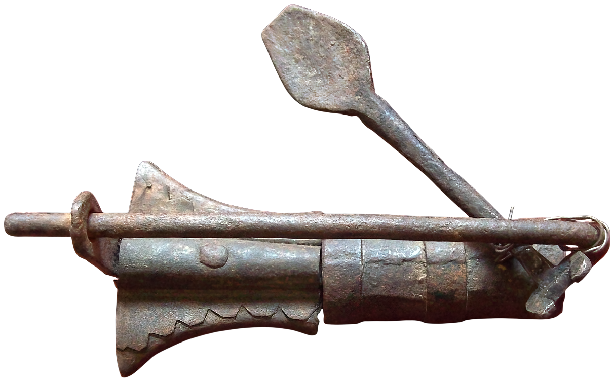 Antique Nepalese Iron Temple Lock with Original Key (19th Century)