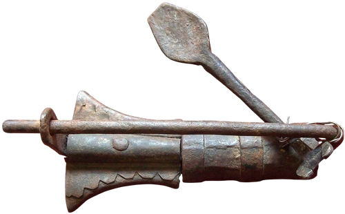 Antique Nepalese Iron Temple Lock with Original Key (19th Century)