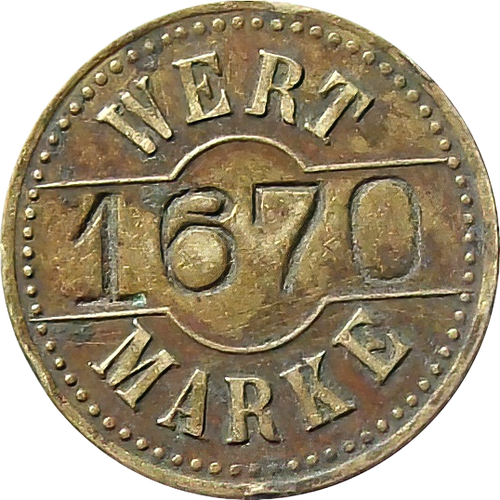 German Brass Shooting Range Token – “Wert Marke 1670” (22mm, Antique)