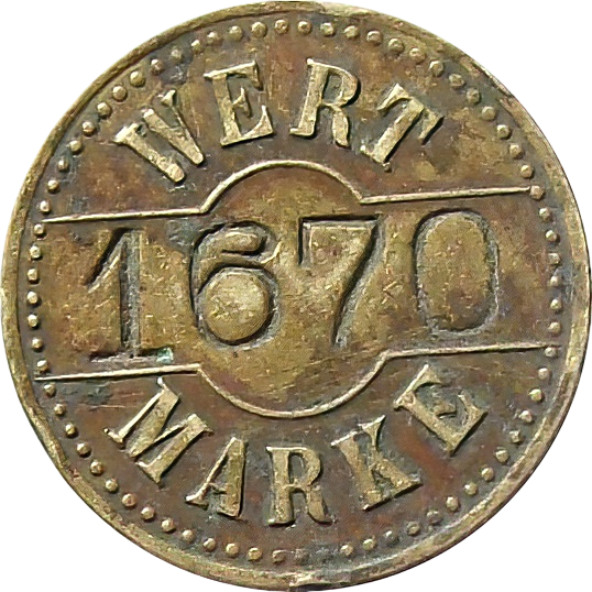 German Brass Shooting Range Token – “Wert Marke 1670” (22mm, Antique)