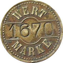 German Brass Shooting Range Token – “Wert Marke 1670” (22mm, Antique)