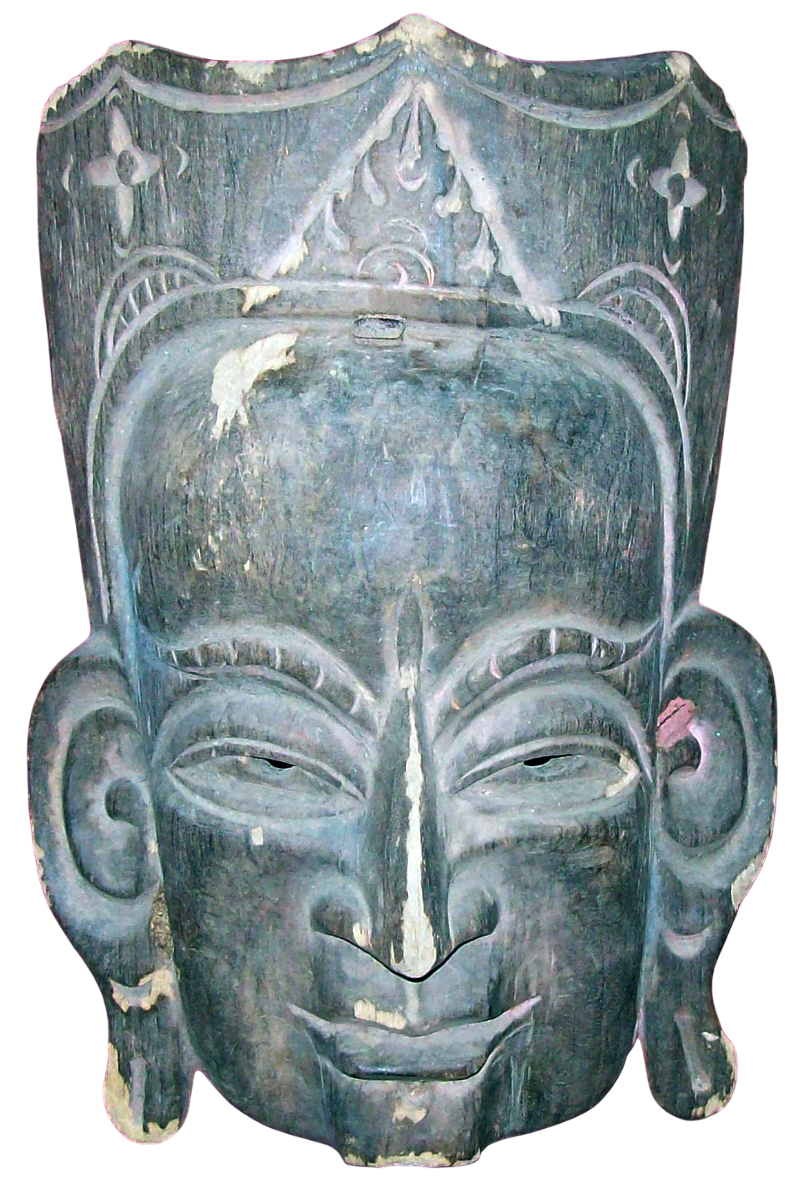 Hand-Carved Nepalese/Tibetan Wooden Ritual Mask – Mid-Century Folk Buddhist Art